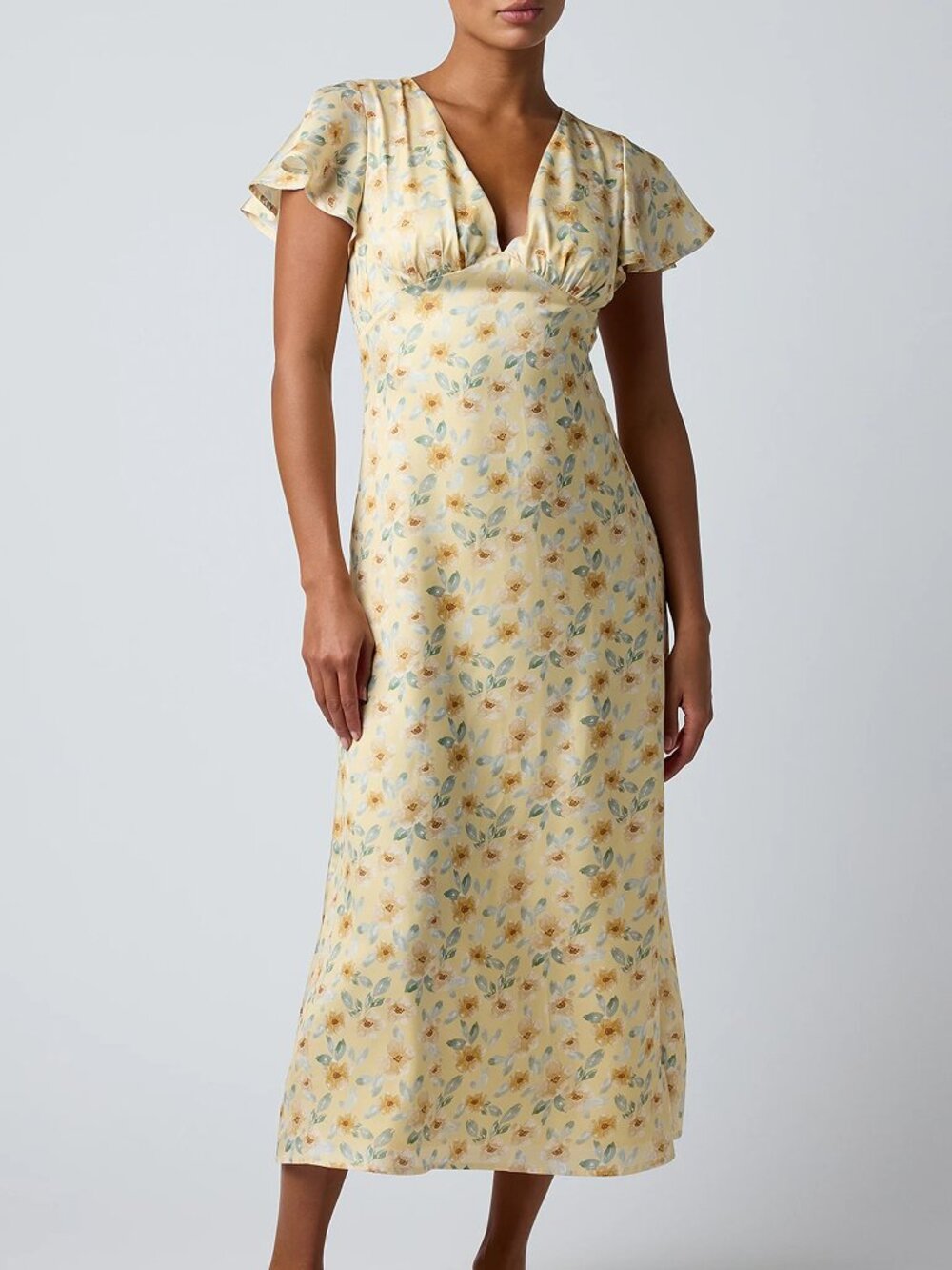 Lulus Charity Flutter Sleeve Midi Dress Large Yellow